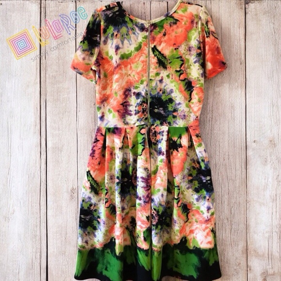 LuLaRoe Bright Tie Dye Watercolor Amelia Dress White Green Coral Black Neon XL 🦄 - Picture 2 of 5